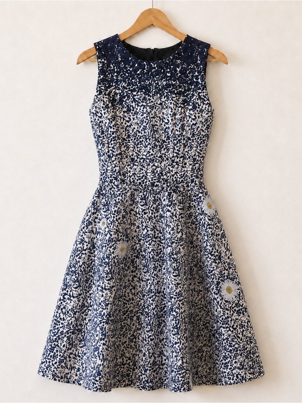 Cynthia Rowley Navy Ivory Floral Daisy Fit & Flare Dress Size 4 Pockets